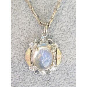Vintage Moonstone Gemstone Pendant Sterling Silver 925 Necklace and Dainty Chain